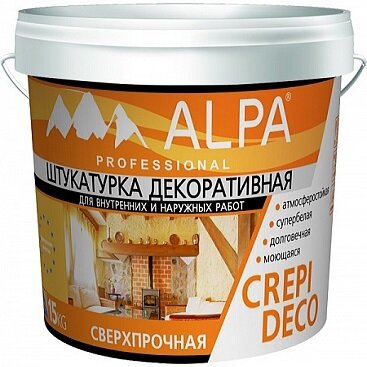 Декоративная Штукатурка Шуба Alpa Crepi Deco 15кг Сверхпрочная, Атмосферостойкая, Зерно 0.5-1.5мм / Альпа Крепи Деко