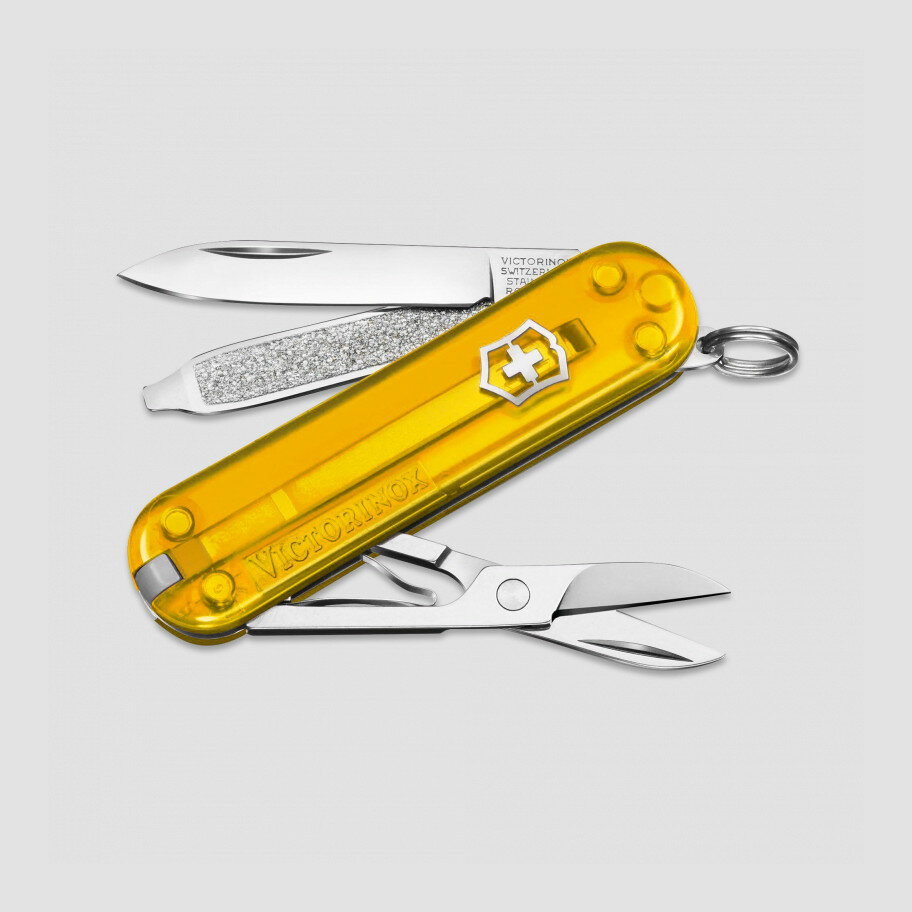 Нож швейцарский складной Victorinox «Classic SD Transparent Tuscan Sun», 7 функций, длина клинка: 4.0 см 0.6223.T81G