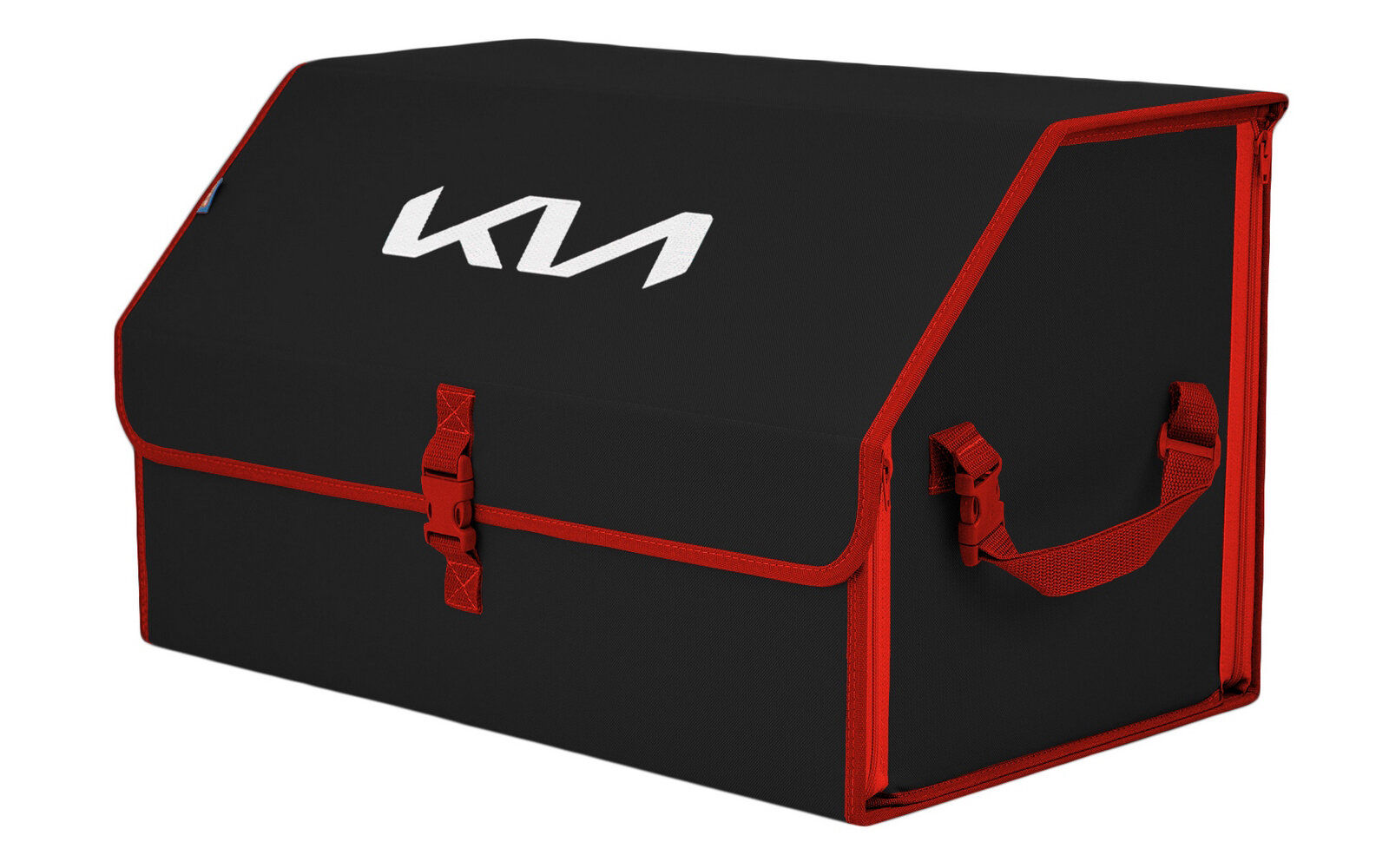 Органайзер-саквояж в багажник "Союз" (размер XL). Цвет: черный с красной окантовкой и вышивкой KIA (КИА).