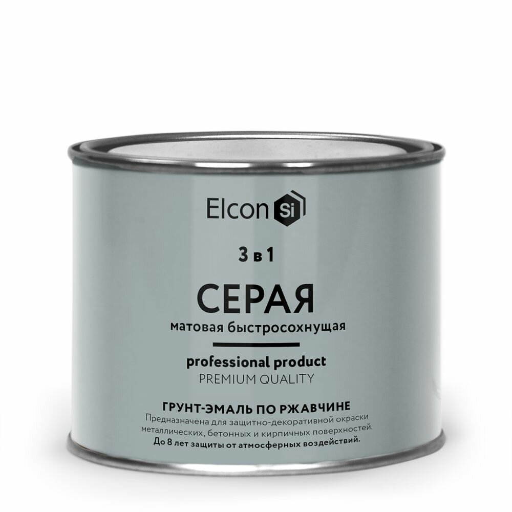 Грунт-Эмаль по Ржавчине Elcon 3 в 1 0.4кг Быстросохнущая Атмосферостойкая Серый / Элкон 3 в 1.