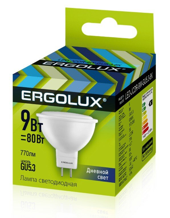 Эл.лампа светодиодная JCDR LED-JCDR -9W-GU5.3-6K (9Вт=80Вт 770Lm 6500K 172-265В) Ergolux - фотография № 1