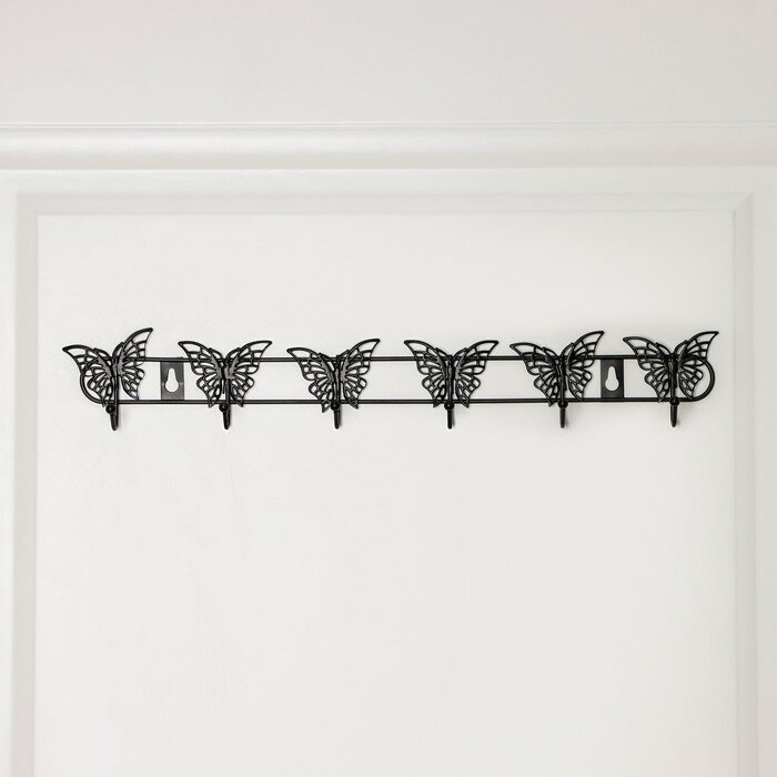 Вешалка настенная Доляна, 6 крючков, 41,5×7,5×3,5 см, цвет чёрный - фотография № 4