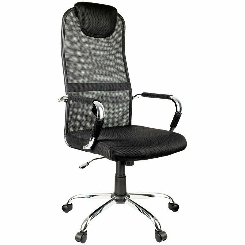 Кресло руководителя Helmi HL-E25 "Intelligent", ткань/сетка черная, подголовник хром 283166