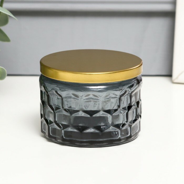 фото Банка для свечей стекло с крышкой "Соты" серая 5х7х7 см, микс