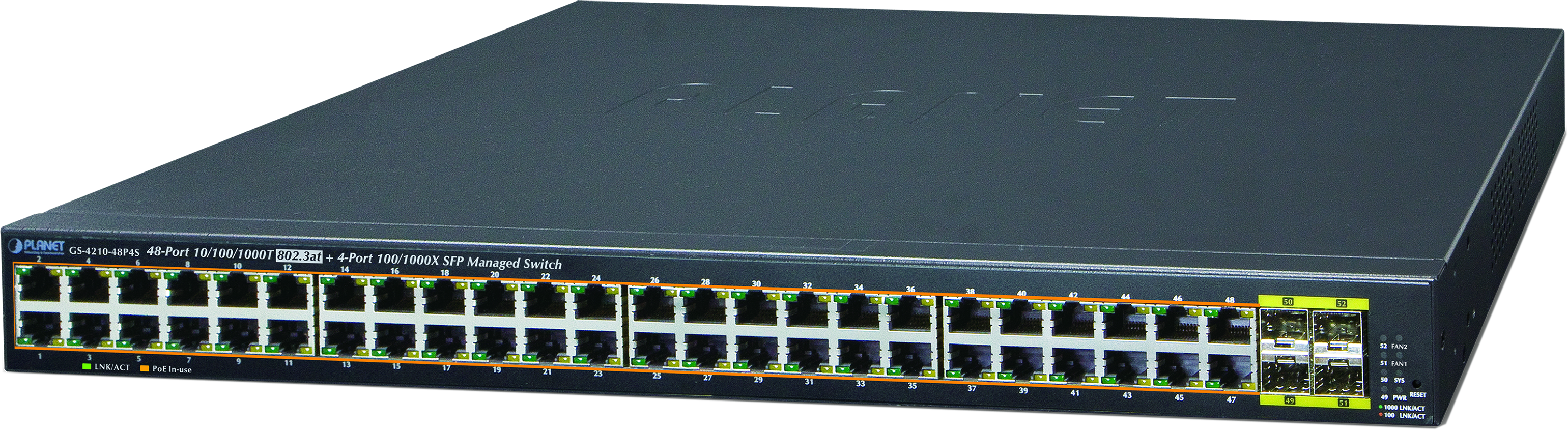 коммутатор/ PLANET IPv6/IPv4, 48-Port Managed 802.3at POE+ Gigabit Ethernet Switch + 4-Port 100/1000X SFP (440W)