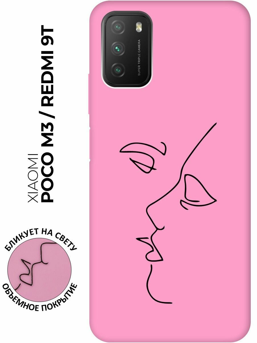 фото Матовый чехол Faces для Xiaomi Redmi 9T / Poco M3 / Сяоми Поко М3 / Сяоми Редми 9Т с 3D эффектом розовый