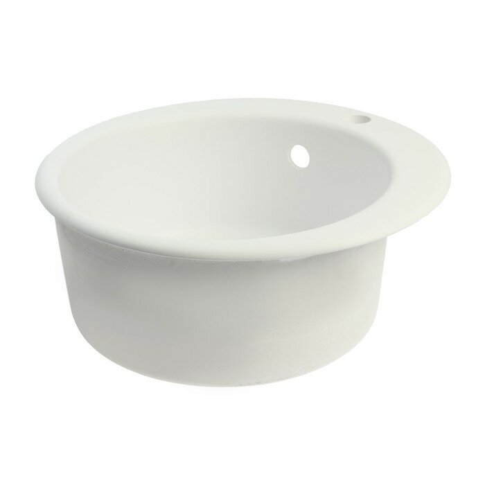 Мойка для кухни из камня ZEIN 50/Q1, d=467 мм, круглая, перелив, цвет белый лед - фотография № 2