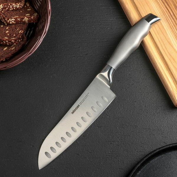 Нож кухонный MARTA Сантоку, лезвие 17.5 см, ручка из стали