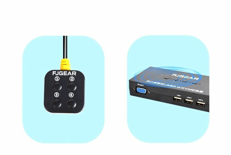 KVM switch 4-1 VGA+USB свитчер-переключатель c выносной кнопкой и полным комплектом соединительных кабелей