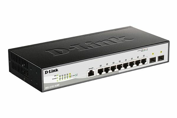 Коммутатор 2 уровня D-Link DGS-1210-10/ME/B2A с 8 портами 10/100/1000Base-T и 2 портами 1000Base-X SFP