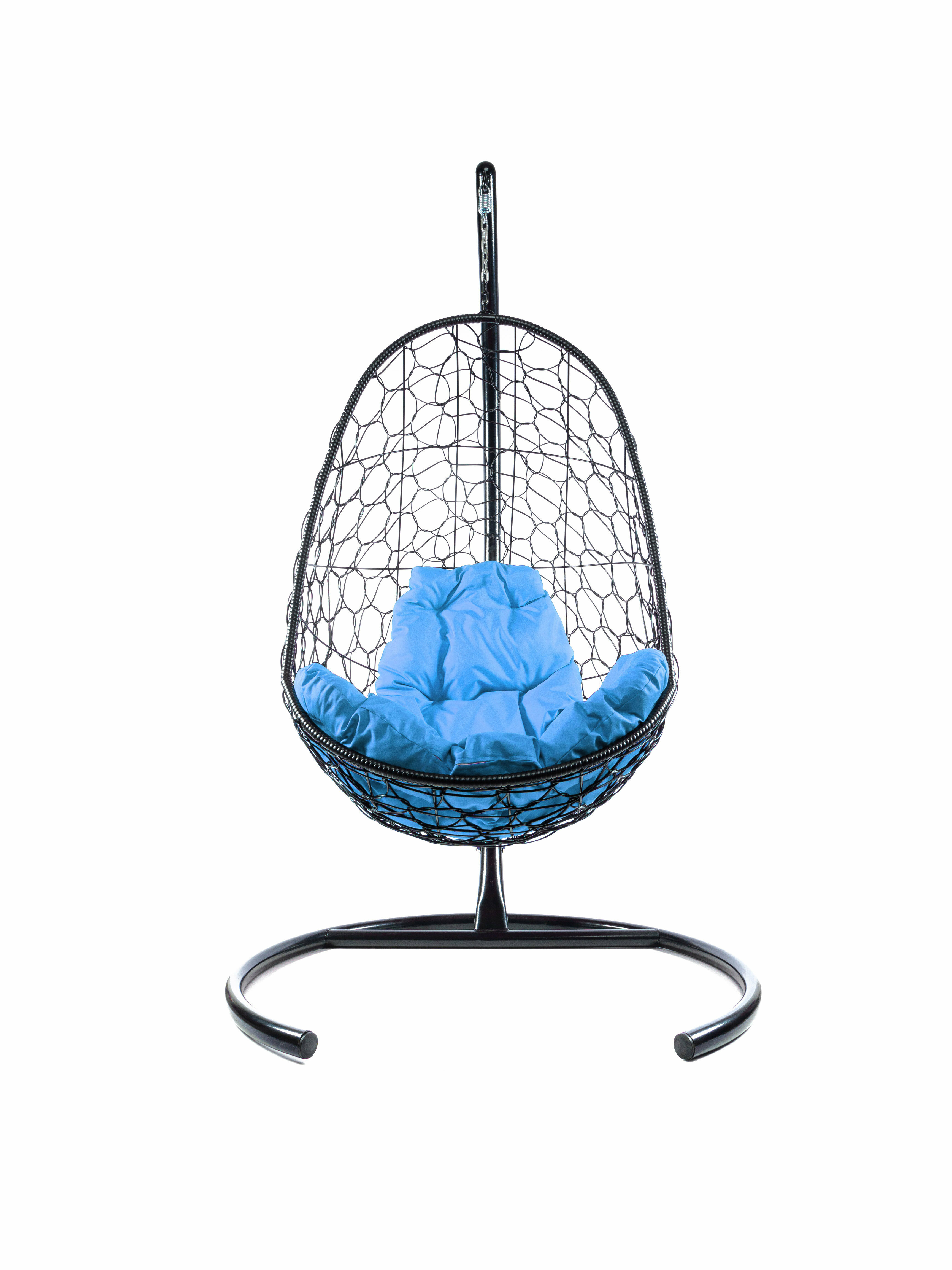 Подвесное кресло ротанг чёрное, голубая подушка - фотография № 1
