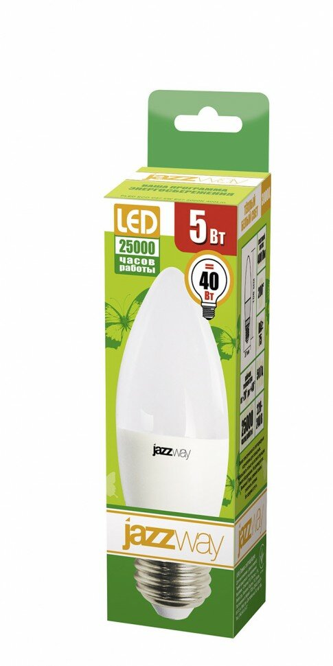 Лампа 5W свеча светодиодная PLED- ECO-C37 5W E27 3000K (5W=40Вт, 400Lm) 230/50 Jazzway