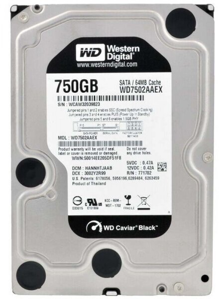 Для домашних ПК Western Digital Жесткий диск Western Digital WD7502AAEX 750Gb 7200 SATAII 3.5" HDD