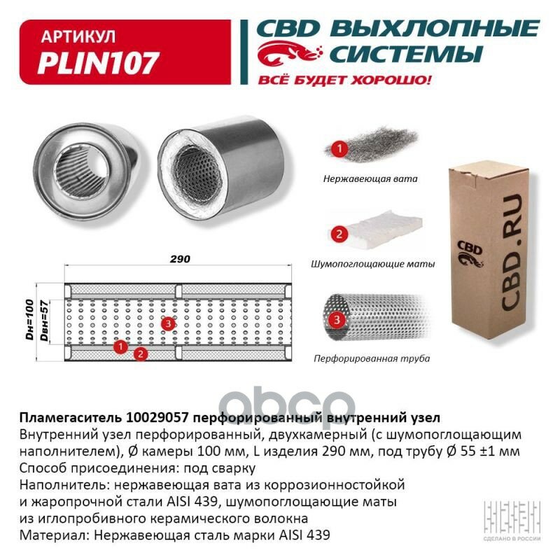 Пламегаситель 10029057 Перфорированный Внутр. Узел, Из Нерж.Стали. Cbd. Plin107 CBD арт. PLIN107