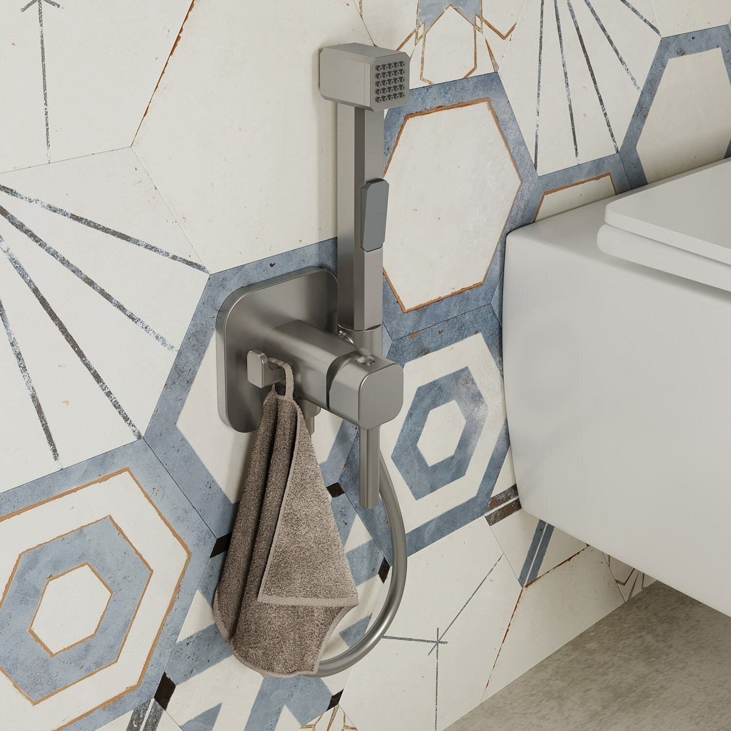 Фото товара на маркетплейсе yandex Встраиваемый смеситель с гигиеническим душем IDDIS Axes 004BNS0i08 сатин