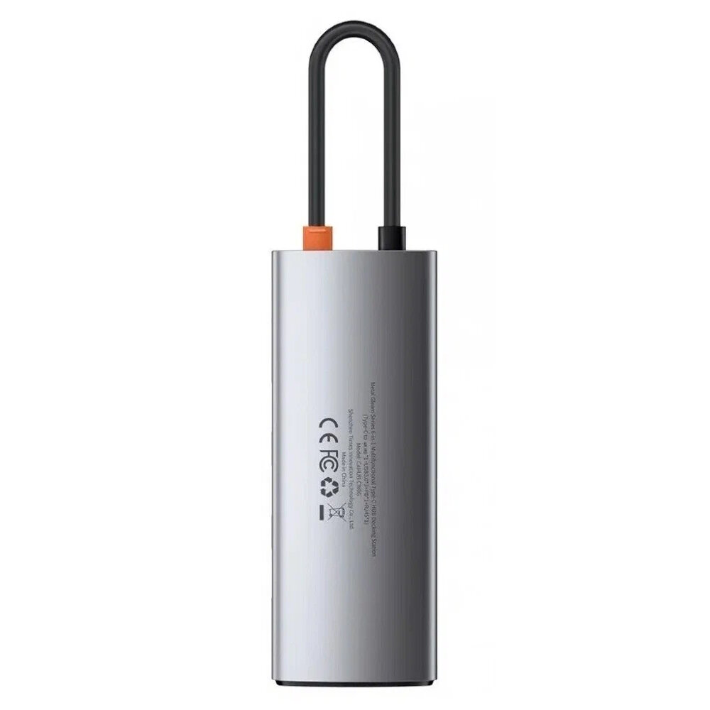 USB-концентратор Baseus Metal Gleam Series 6-in-1 Multifunctional Type-C HUB Docking Station Grey CAHUB-CW0G - фото №3