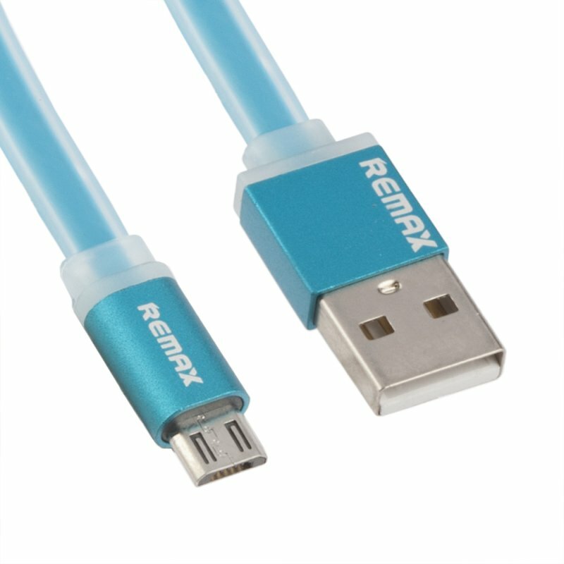 USB Дата-кабель Remax MicroUSB плоский с золотым коннектором 1 метр синий