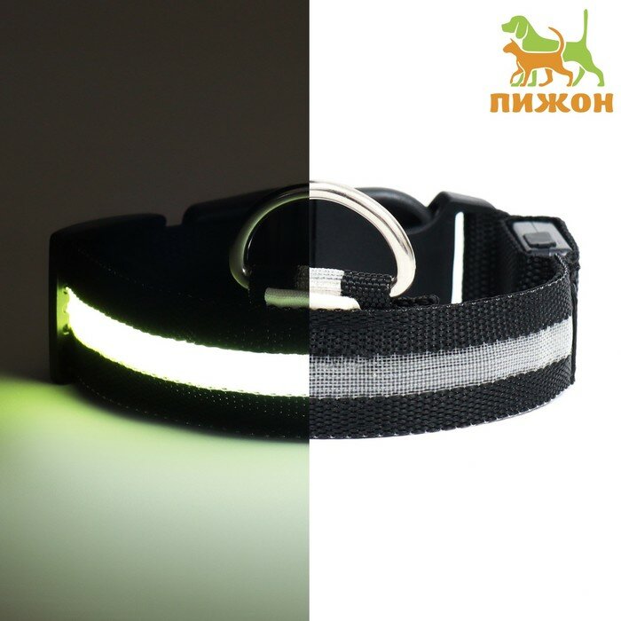 фото Ошейник с подсветкой, зарядка от USB, размер L, ОШ 41-52 см, 3 режима, черный, 9864717