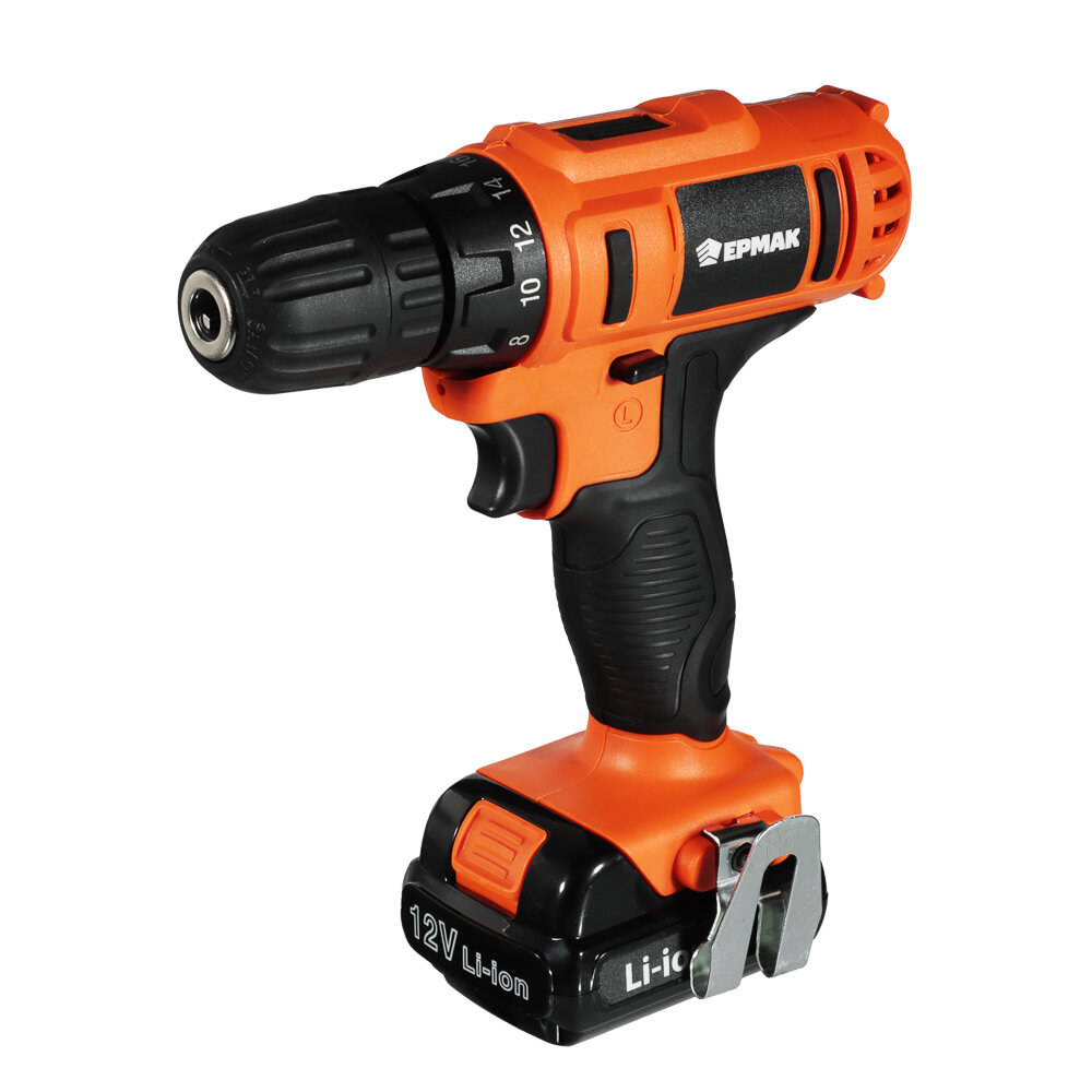 фото Ермак Дрель-шуруповерт, аккумуляторная ДША-12В /1,3Ач/Li-Ion/ 18 Н*м/18+1 скор/1аккум/коробка