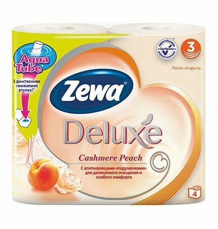 Набор из 3 штук Туалетная бумага Zewa Deluxe 3х слойная Персик 4шт