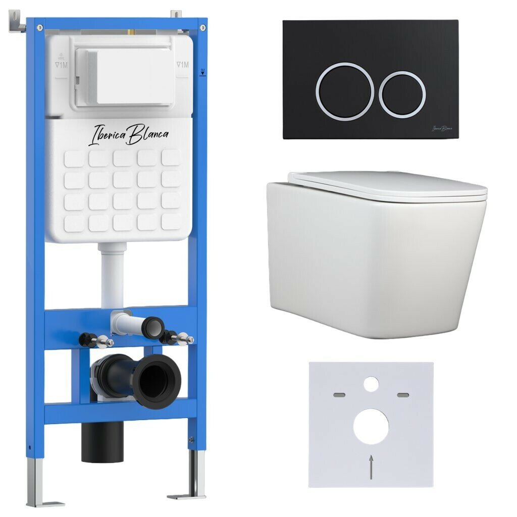 фото Комплект инсталляции Iberica Blanca IB001.TLA.231.822 (инсталляция + унитаз TOLEDO ALTO (IB.TLA.231.1B1) + кл. смыва черный) (2 коробки)