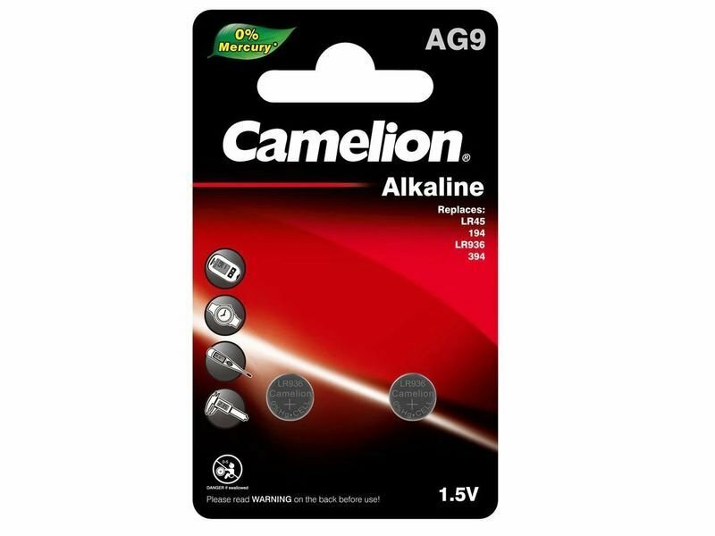 Батарейка щелочная Camelion AG9 (380 394 SR45 G9) - 2 шт
