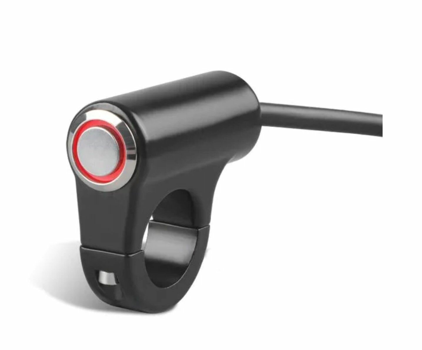 фото Кнопка включения фары, переключатель вкл/выкл с подсветкой для руля мотоцикла, электросамоката (металлическая, красный светодиод)