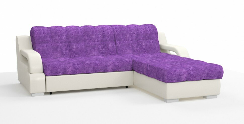 фото Диван угловой Маэстро Люкс экокожа белый + велюр фиолетовый