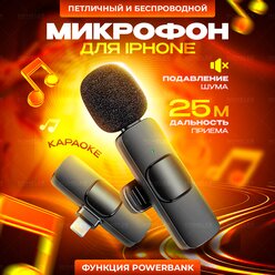 Микрофон петличный беспроводной для iPhone (Lightning) для интервью и видеоблогов