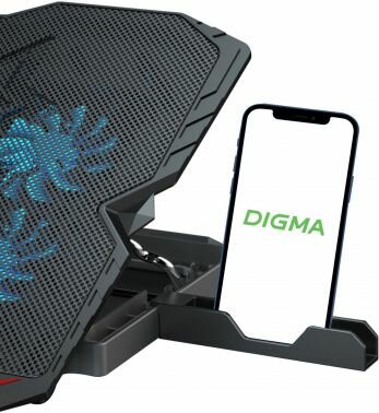 Подставка Digma для ноутбука 156"360x260x27мм 38дБ 2xUSB 2x 120ммFAN 650г металл/пластик черный