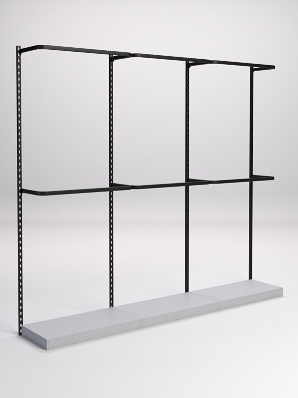 фото Настенная система с подиумами и П-образными поручнями для одежды "LOFT" №1, Серый 270 x 45 x 240 см