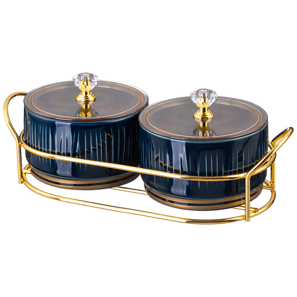 фото Набор 5 предметов Банка с крышкой Lefard Herbal 230мл, подставка, синий, фарфор, пластик, металл