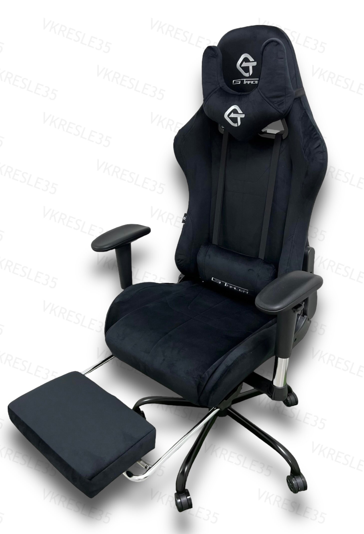 Игровое Компьютерное Кресло,Черный, Велюр, с подставкой для ног
