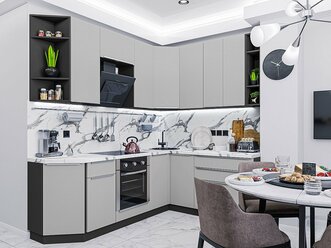 Готовый кухонный гарнитур кухня угловая Фьюжн-04 2340*2200/1800*600 Silky Light Grey