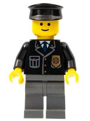 Минифигурка Lego Police - City Suit with Blue Tie and Badge Dark Bluish Gray Legs Black Hat cop050