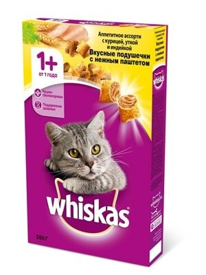 Whiskas Вискас сухой корм для взрослых кошек Подушечки нежный паштет курица/индейка 13,8 кг