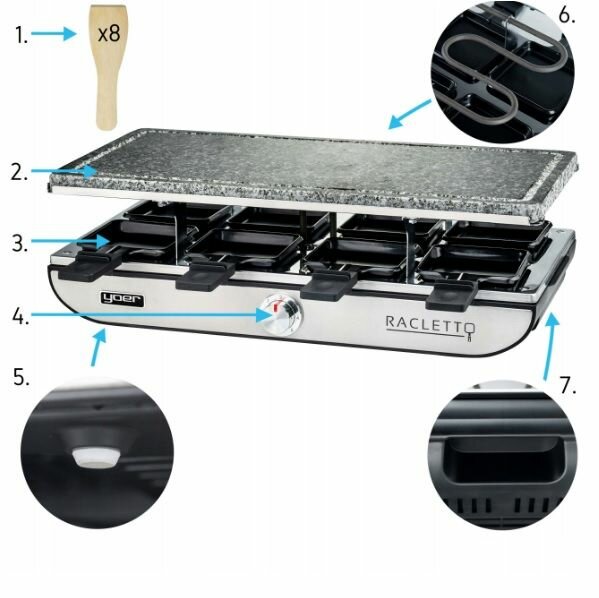 Раклет-гриль Yoer Racletto 2в1 серебристый 1400 Вт - фотография № 5