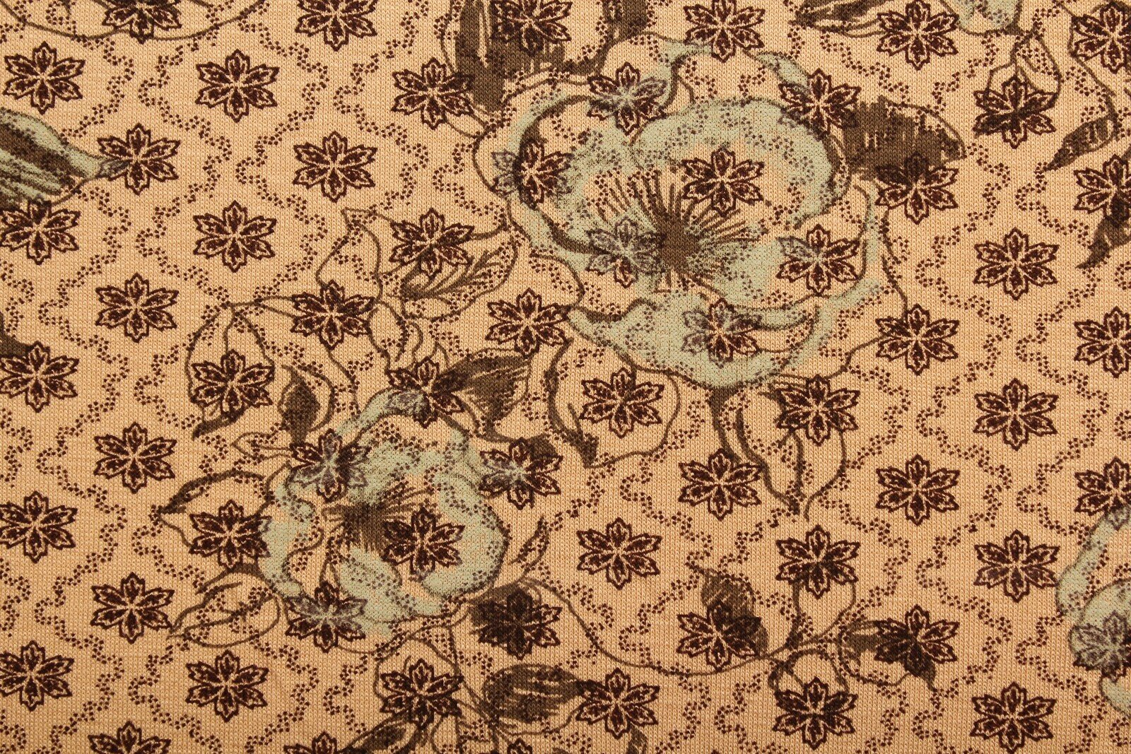 Ткань Трикотаж-стрейч бежево-коричневый с цветами ш142см 05 м