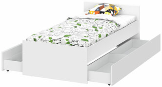 Односпальная кровать СВ-Мебель Тайлер Белый текстурный С основанием настил С двумя выкатными ящиками