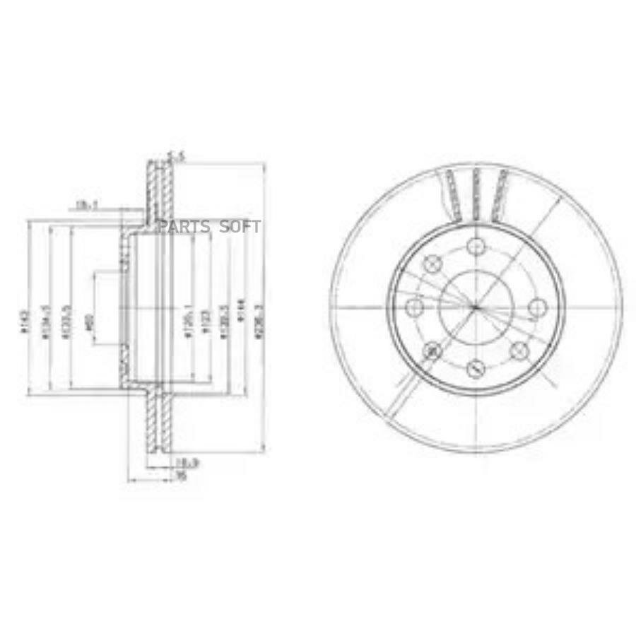 DELPHI BG2278 Диск тормозной перний вентиируемый CHEVROLET Aveo, Kalos, Spark / DAEWOO Nexia / OPEL Ascona, Astra, Combo, Corsa, Corsa Van, Kadett, Vectra (цена за 1 ., к-кт 2 .) 2шт