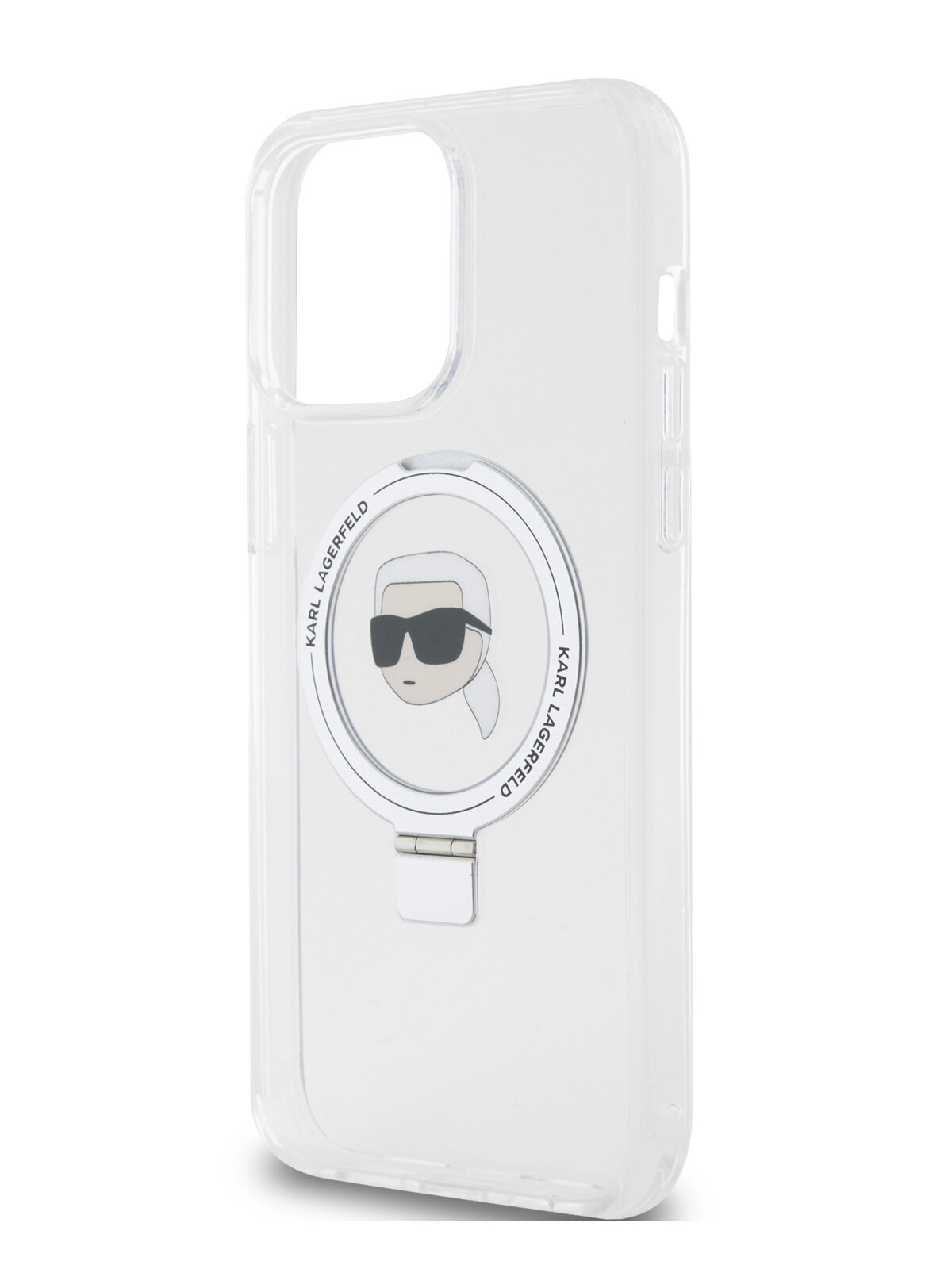 фото Lagerfeld для iPhone 15 Pro Max чехол PC/TPU + Ring stand NFT Karl Head Hard Transp (MagSafe)