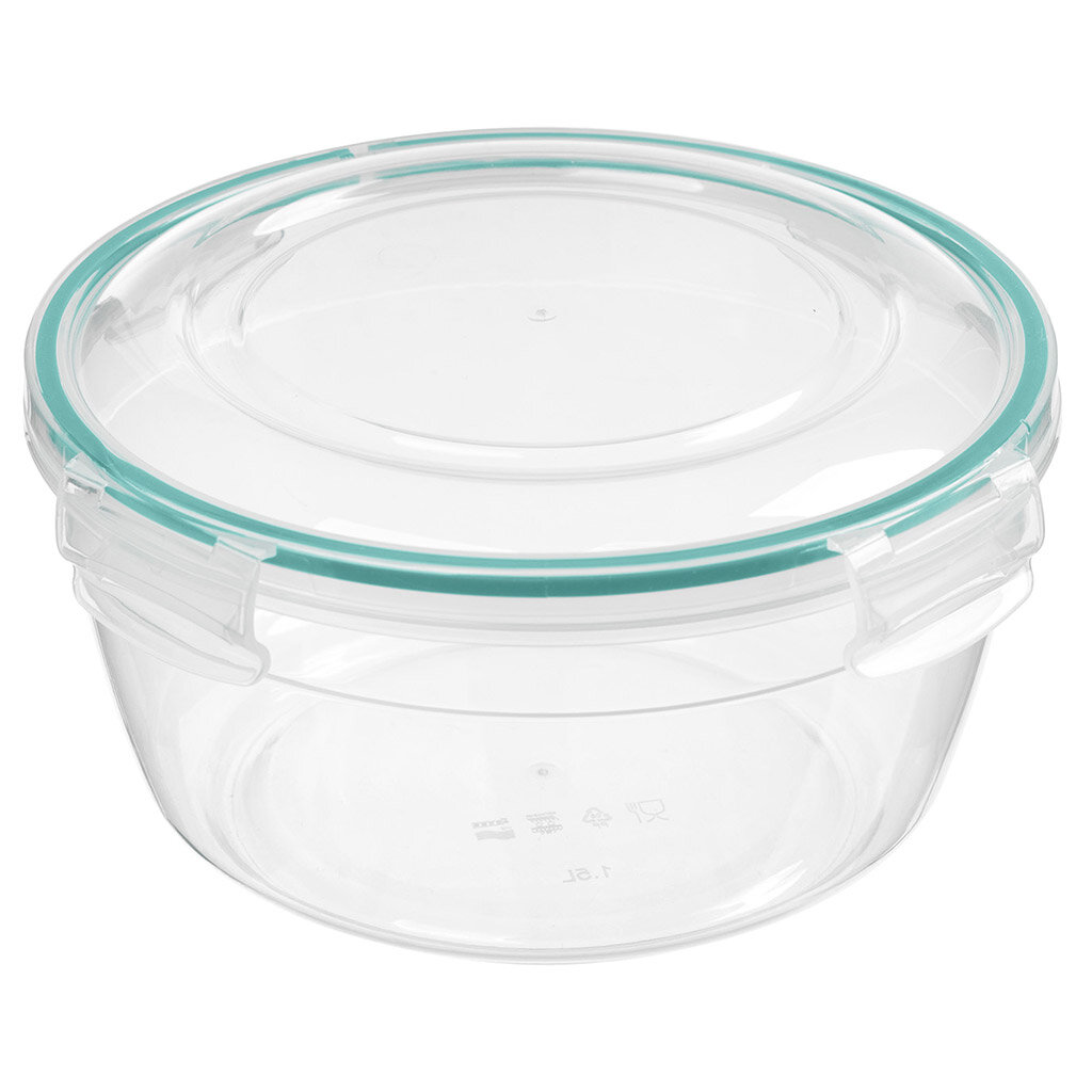 фото Контейнер для продуктов Plast team Пластик, 1,5 л, 17,6х17,6х10 см, круглый, герметичный, ручки-клипса, прозрачный