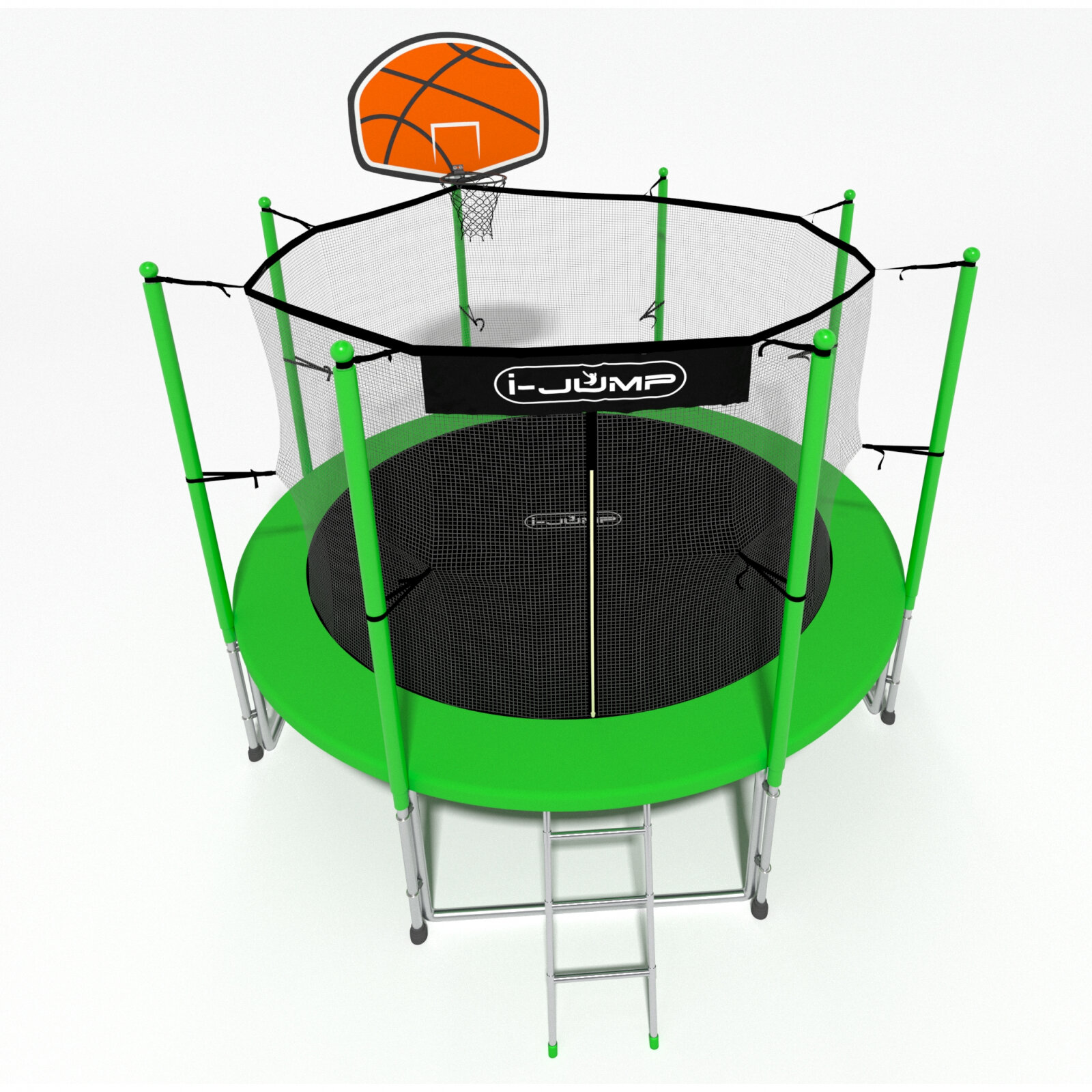 Батут i-Jump Basket 12ft 3,66м с нижней сетью и лестницей (green)