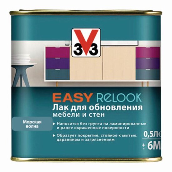 Лак акриловый V33 EASY RELOOK 113415, для мебели, полуглянец, морская волна, 0,5л