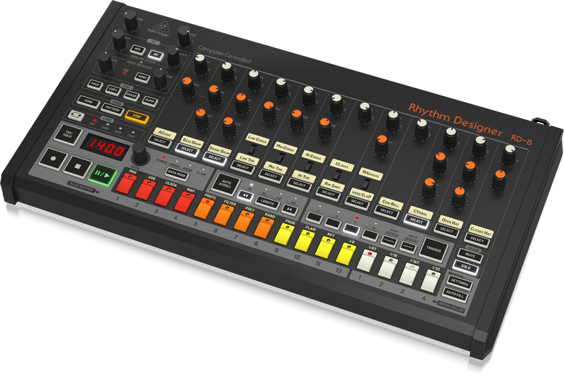 Behringer RHYTHM DESIGNER RD-8 аналоговая драм-машина, 16 оригинальных ударных, 64-шаговый степ-секвенсор, Wave Designer