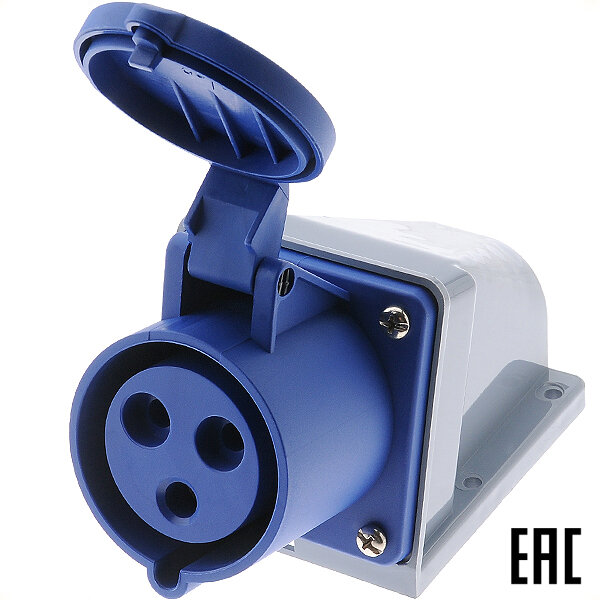 фото Розетка стационарная РС-103 26191DEK 32А 220В 2P+PE IP44 CEE123-6 DEKraft