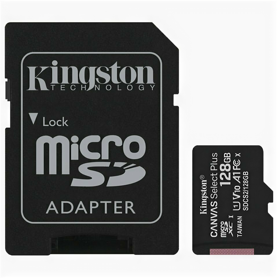 Карта памяти microSDXC 128 GB KINGSTON Canvas Select Plus UHS-I U1.100 Мб/с (class 10), адаптер, SDCS2/128 GB, SDCS2/128GB