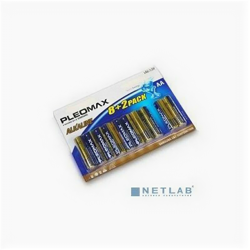 Батарейка алкалиновая Pleomax, AA, LR6-10BL, 1.5В, блистер, 8+2 шт. Pleomax 475491