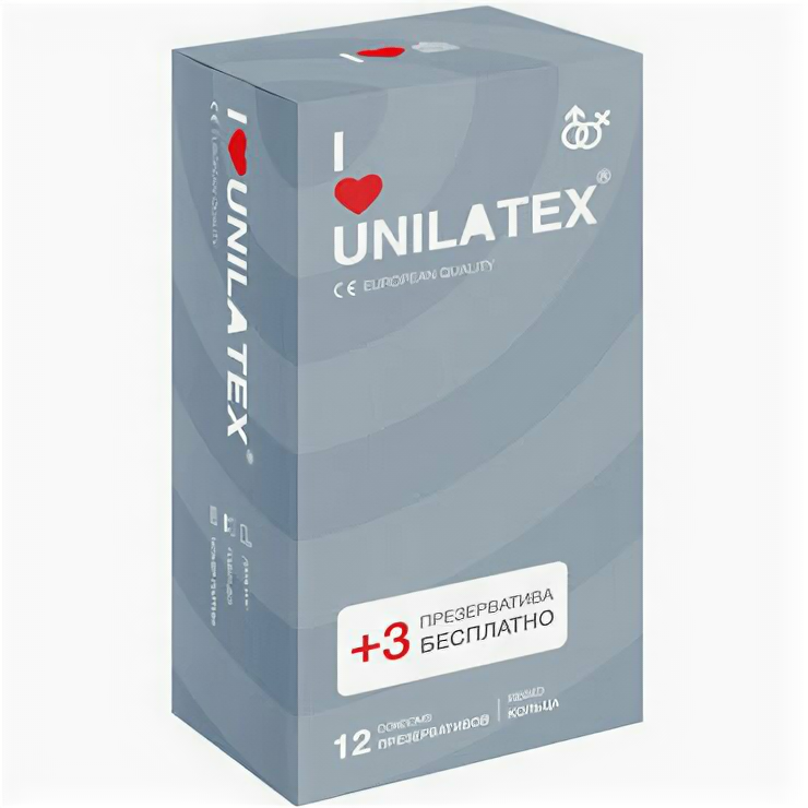 27513 Unilatex Ribbed. Презервативы c кольцами. Упаковка по 12+3 шт.в подарок