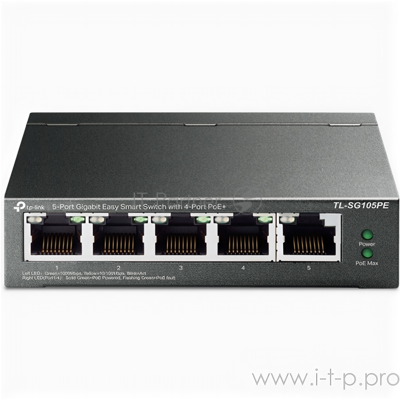 Коммутатор 5-Port Gigabit Easy Smart Switch with 4-Port PoE+, metal case, desktop mount, PoE budget .